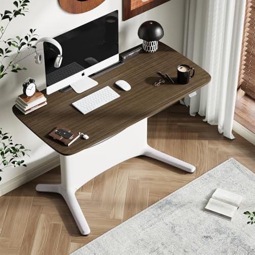 COLAMY Electric Adjustable Standing Desk – 48 x 28 Inch Sit Stand Desk with Drawer & Cable Management, Dual Motor Lift System, Ergonomic Footrest, Home Office Table (MFC Desktop, Walnut + White)