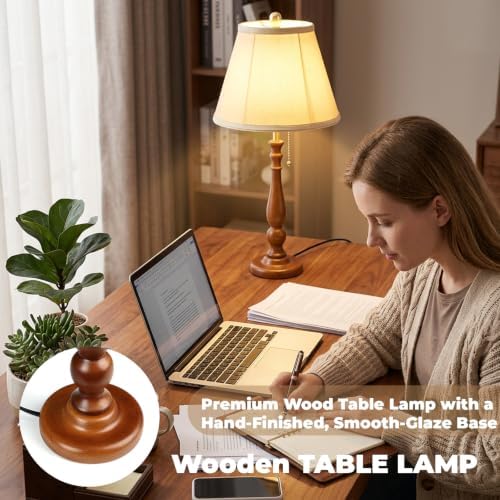 LALISU Farmhouse Table Lamps Rustic Bedroom Lamps 24.41" Wood Bedside Lamp