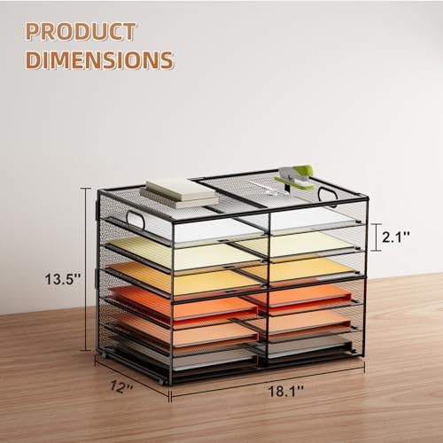 Marbrasse 7 Tier Desktop Literature Organizer, Mesh Paper Organizer Desk Organizers, File Sorter Mail Center Paper Storage Cabinet Classroom Keepers Mailbox for Office Home School, Black