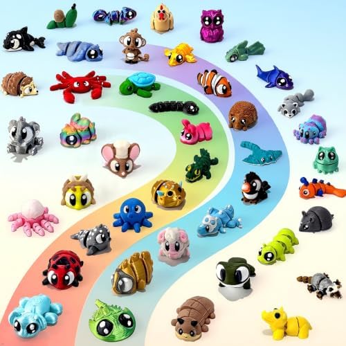80PCS 3D Printed Animal Figurines, Flexible Articulated Fidget Toys