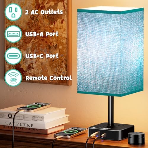 Bedroom Nightstand Lamp with Charger, Touch Table Lamps with Remote Control