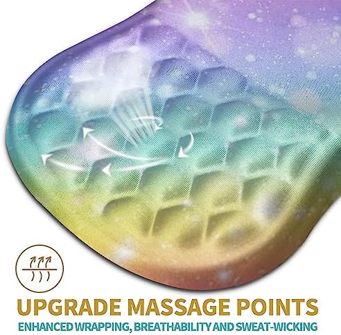 Hokafenle Ergonomic Mouse Pad Wrist Support with Massage Design, Wrist Rest Pain Relief Mousepad with Memory Foam&Non-Slip PU Base, Mouse Pads for Wireless Mouse & Desk (12x8 inch,Rainbow Bubble)