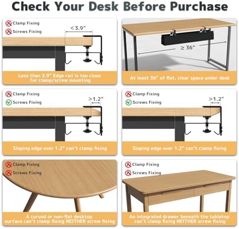 No Drill Under Desk Cable Management Tray - 36" Clamp/Screw Desk Cord Management, Premium Fabric Cable Racyway for Office & Home