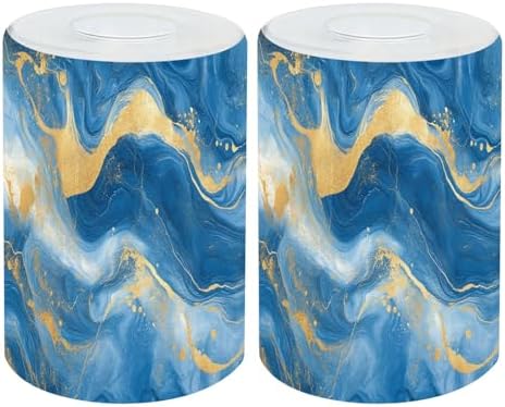 2 Pack Cylinder Glass Lamp Shade Flowing Blue Waves Gold Accents Marbled Texture Dynamic Movement Covers with 1-5/8" Fitter Opening Light Fixture Replacement for Table Lamp Bathroom Vanity Lights