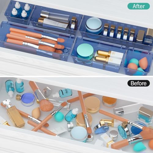 6 Pack Clear Drawer Organizer Set, Drawer Storage Trays, Storage Bins