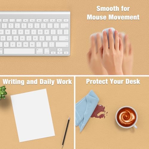 Hsurbtra Desk Pad, 23.6" x 13.8" PU Leather Desk Mat, M Extended Mouse Pad, Waterproof Desktop Blotter Protector, Non-Slip Ultra Thin Small Laptop Keyboard Writing Mat for Office Home, Earth Yellow