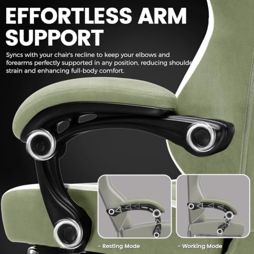 GTPLAYER Gaming Chair Fabric with Pocket Spring Cushion, Big and Tall Gamings Chairs 350LBS High Back Computer Chair with Footrest for Adults Lumbar Support Swivel Game Chair for Office Green