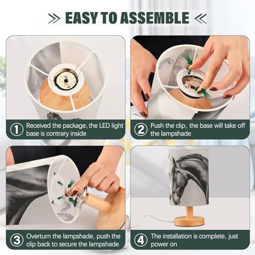 Table Lamp Art Horse Black White with USB Port for Living Room Nightstand Lamp Small Bedside Lamps for Bedroom Office (LED Bulb Included)