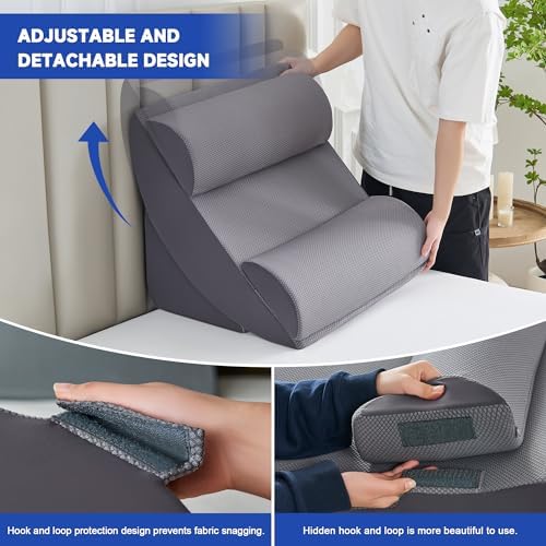 Yojoker Orthopedic Bed Wedge Pillow Set for Sleeping, Post Surgery Foam for Body, Back and Leg Pain Relief Comfortable & Adjustable Support Pillows-Anti Snoring, Heartburn (Full Gray, 9 Piece Set)