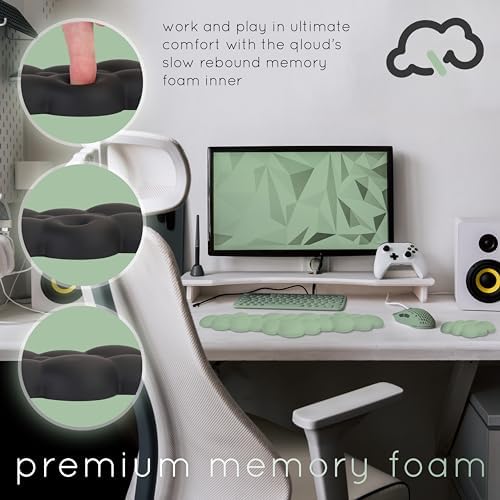 Green Cloud Keyboard Wrist Rest – Create-ables Qloud Green Wrist Rest for Computer Keyboard and Mouse, Ergonomic Memory Foam Wrist Pad with Non-Slip Base, Includes Cloud Mouse Pad