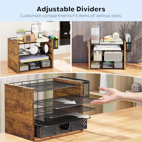 Simple Trending Wood Desk Organizer, 5-Tier File Organizer, Rustic Brown
