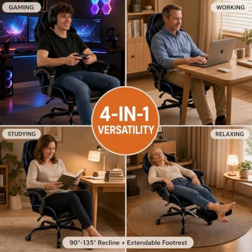 Fabric Gaming Chair for Adult, Comfortable Office Chair with Footrest