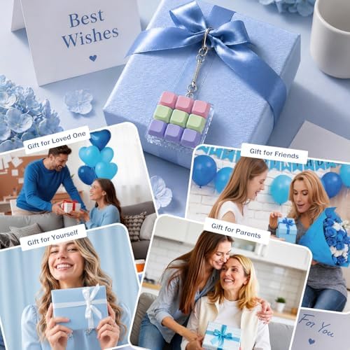 Keyboard Fidget Toy, Creamy Fidget Clicker Keyboard Fidget Keychain, Button Fidget Gifts for Adults, Boost Focus & Ease Anxiety Anywhere — Perfect Stress-Relief Gift (3×3 Grid Layout T)