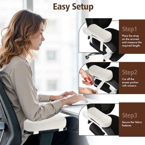 2-Pack Non-Slip Armrest Pads for Office & Gaming Chairs - Ergonomic Forearm Support Pillow for Desk, Computer & Wheelchair, Pressure Relief Cushions (Ivory)