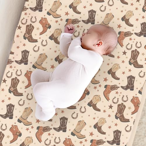 Cartoon Western Stars Horseshoes Baby Changing Pad Cover, Unisex Western Theme Nursery Diaper Changing Table Pad Mat Sheet for Boys Girls-16x32