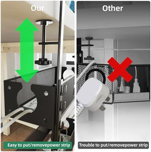 Multi-Model Under Desk Cable Management Tray 2 Packs Metal Under Desk Wire Management Clamp Mount Under Table Cord Management No Damage The Desk (Black)