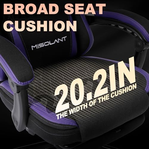 Misolant Gaming Chair, Fabric Gamer Chair with footrest for Adults, High Back Ergonomic Computer Game Chair with Adjustable Headrest and Massage Lumbar Support, 90-155° Recline Free, Purple