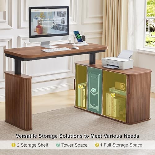 47" L Shaped Electric Wood Standing Desk with Storage
