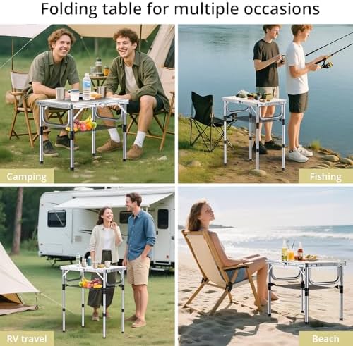 Anbte Folding Camping Table, 24"X 16" Adjustable Height Small Folding Table