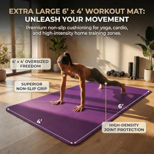 Large Yoga Mat 6'x 4'（72”x 48”）—1/4" &1/3" Extra Wide Exercise Mat 183cm x 122cm Large Exercise Mat Big Home Yoga Mat Pilates Mat,Non Slip,Thick,TPE Workout Mat,for Women & Men, Yoga, Pilates, Gym and Floor Workouts Pilates