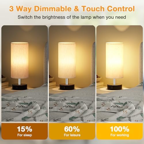Small Table Lamps for Bedroom set of 2 - Touch Lamps with 3 Way Dimmable