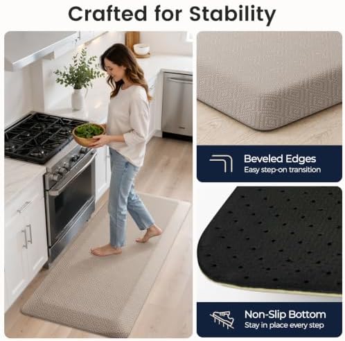1" Extra Thick Anti Fatigue Kitchen Mats for Floor Standing Desk Mat, Khaki
