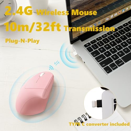 Urby Left Handed Mouse, Vertical Left Handed Ergonomic Wireless Mouse.Pink
