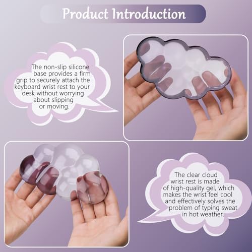 Gel Cloud Wrist Rest for Keyboard and Mouse Gradient Purple Clear Keyboard Wrist Rest Transparent Ergonomic Cute Mouse Wrist Pad Silicone Non-Slip Wrist Pad for Computer Gaming Laptop Home Office
