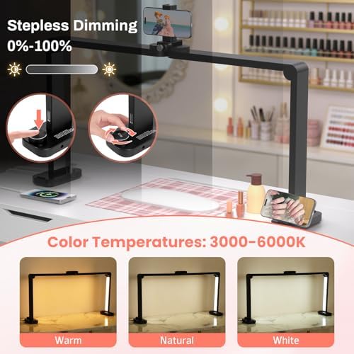 Half Moon Light for Nail Desk, Large Nail Lamp for Desk, Black