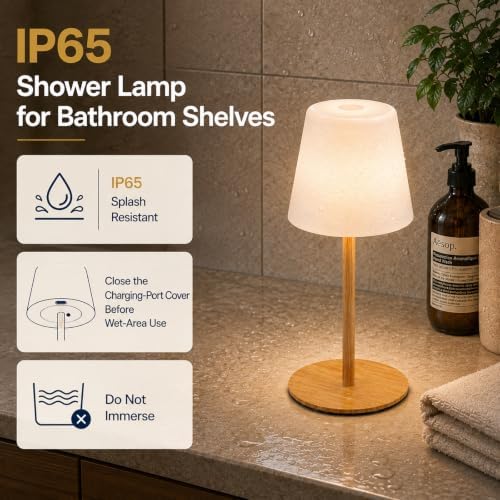 Shower Lamp Rechargeable Waterproof Lamp, Cordless Table Lamp for Bathroom