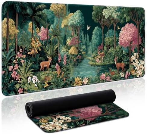 Aesthetic Desk Mat, Cute Enchanted Forest Desk Pad Protector for Work & Decor, 31.5" x 11.8", Pretty Non-Slip Extended Mouse Pad for Office or Home