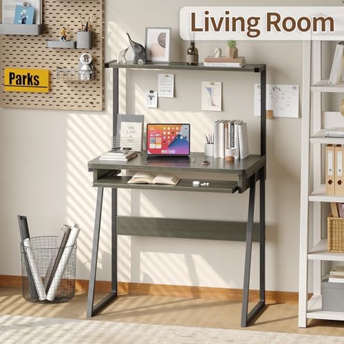 ALISENED 2 Tiers Small Computer Desk for Small Space, Compact Laptop Table Workstation with Keyboard Tray