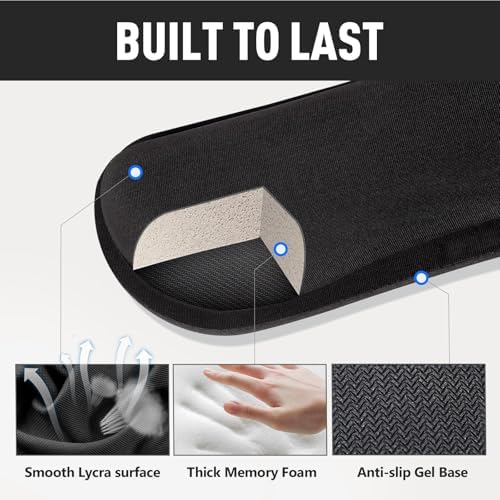Gimars Upgrade Enlarge Silky and Superfine Fabric Gel Memory Foam Keyboard Wrist Rest Set, Ergonomic Keyboard Mouse Wrist Support for Typing Pain Relief, Comfort for Office, Gaming, Computer, Black