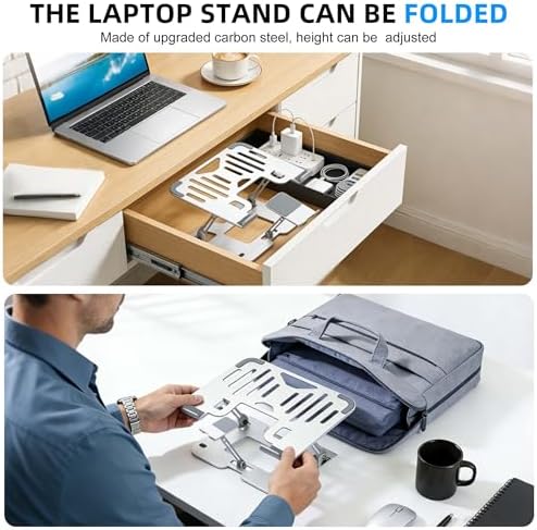 Ergonomic 2-in-1 Laptop Stand for Desk with Phone Holder, Adjustable Laptop Riser, Computer Stand for Laptop, Sturdy and Portable Stand, Compatible with Most Laptops and Phones (White)