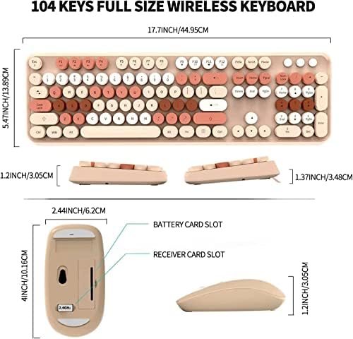 Beige Wireless Keyboard and Mouse Combo,Bubble Round Keys, for PC Laptop