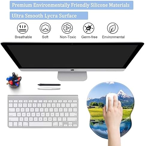 Ergonomic Mouse Pad with Support - Comfortable Wrist Rest, Non-Slip PU Base for Home Office, Studying, Gaming (Natural Landscape)