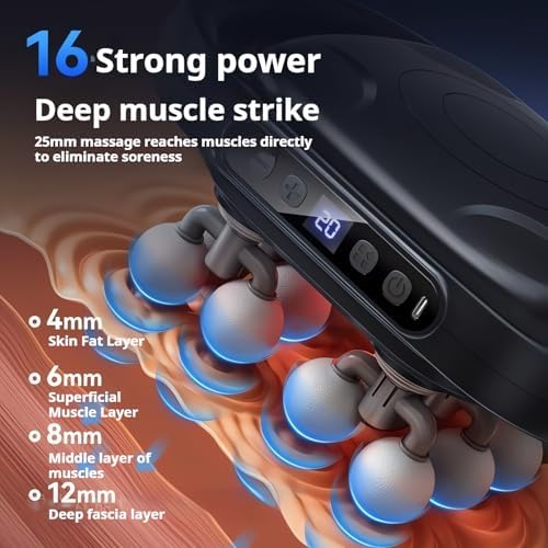 16-Head Deep Tissue Massage Gun, 20-Speed 9-Mode Percussion Massager