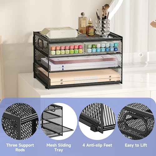 4 Tier Black Paper Tray Organizer for Desk Organizers and Accessories