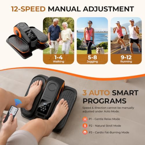 HTM Under Desk Elliptical Machine - Electric Elliptical Exerciser for Seniors, Pedal Exerciser 12 Speeds Portable Seated Pedal Exerciser with Remote Control Home Workout Exercise Equipment