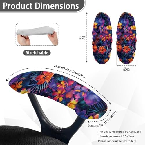 Tropical Hibiscus Printed Office Chair Armrest Covers Set of 2, Palm Tree Leaf Printed Stretchy Soft Office Chair Arms Rest Covers Arms Protector Covers for Office Computer Chair