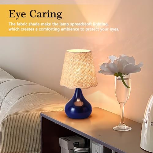 Ziqqeelam Navy Blue Small Table Lamp Touch Control, Farmhouse Bedside Lamps for Nightstand, Vintage Small Table Lamps for Small Spaces for Bedroom, Kitchen Counter, End of Table, Office