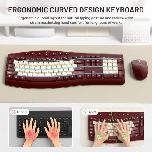 Wireless Keyboard and Mouse Combo Silent Ergonomic Curved Design for Office