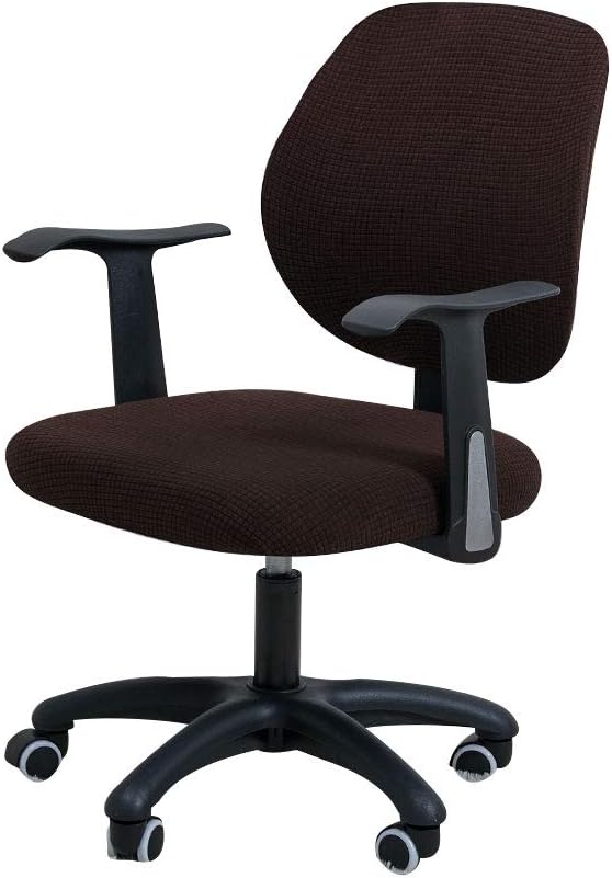 FORCHEER Desk Chair Back and Seat Cover 2 Pieces Brown Jacquard Stretch Split Office Chair Covers Water Resistant Washable