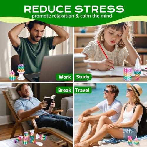 3D Printed Fidget Toys (6 Pack), Impossible Cone & Pyramid Spiral Toy, Optical Illusion Passthrough Desk Toys for Adults & Kids, Stress Relief Sensory Fidgets for Anxiety, Cool Office Gifts, Pack3