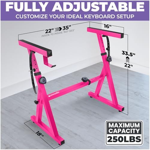 Liquid Stands Piano Keyboard Stand - Z Style Adjustable and Portable Heavy Duty Music Stand for Kids and Adults -Fits 54-88 Key Electric Pianos - Sturdy Musical Keyboard Stand (Pink)