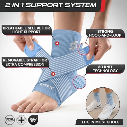 Sleeve Stars Ankle Brace Men & Women Support (Pair/M:10"-12"/Light Blue)