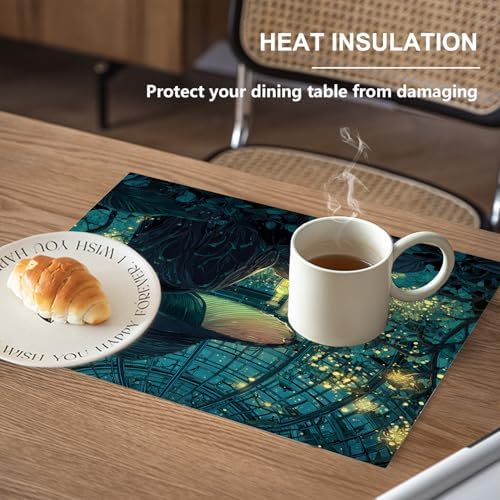 Witch Potion Greenhouse Linen Placemats, Bioluminescent Vine Armed Mushroom Hatted Table Mats for Table Washable Heat Insulation Thick Dining Mat, Indoor/Outdoor 12X18 in 4 Pcs