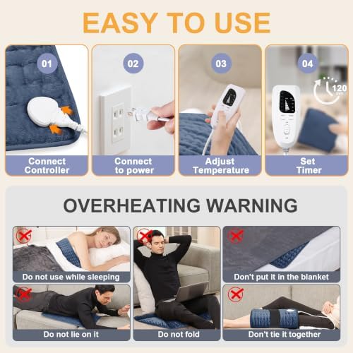 Heating Pad,Electric Heating Pads,Heating Pad for Back,DarkBlue,24x12 in