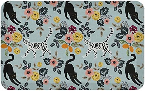 GelPro Designer Cushioned Anti-Fatigue Comfort Floor Mat, Padded Stain-Resistant, Waterproof, Non-Slip Comfort Padded Desk/Office Mat, 20 x 32, Funky Feline Blue Bloom