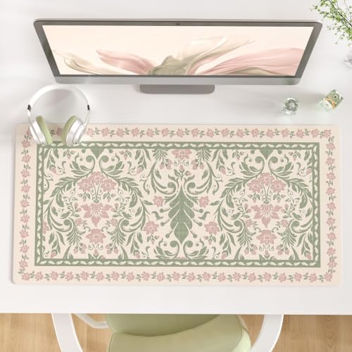 QIYI PU Leather Large Mouse Pad, Waterproof Desk Mat, 31.5" x 15.7", Floral